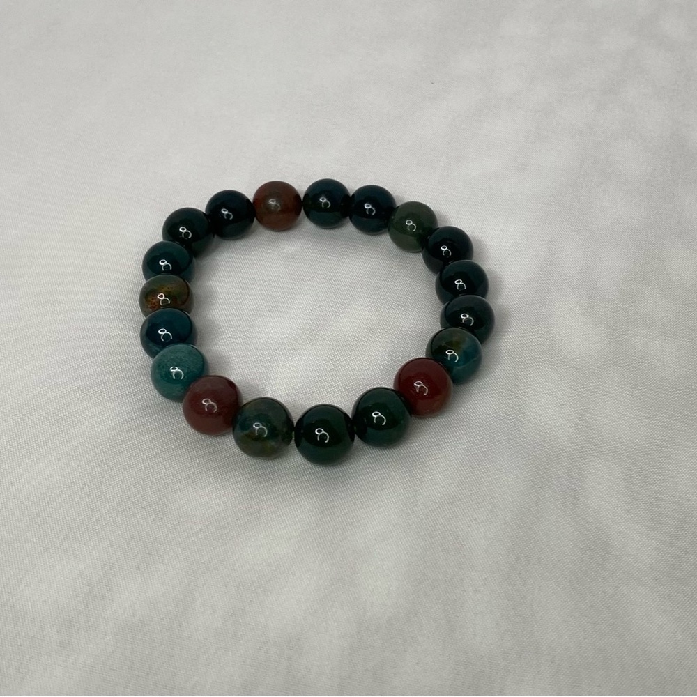 10mm African Bloodstone Crystal Bead Stretch Bracelet - Picture 11 of 11
